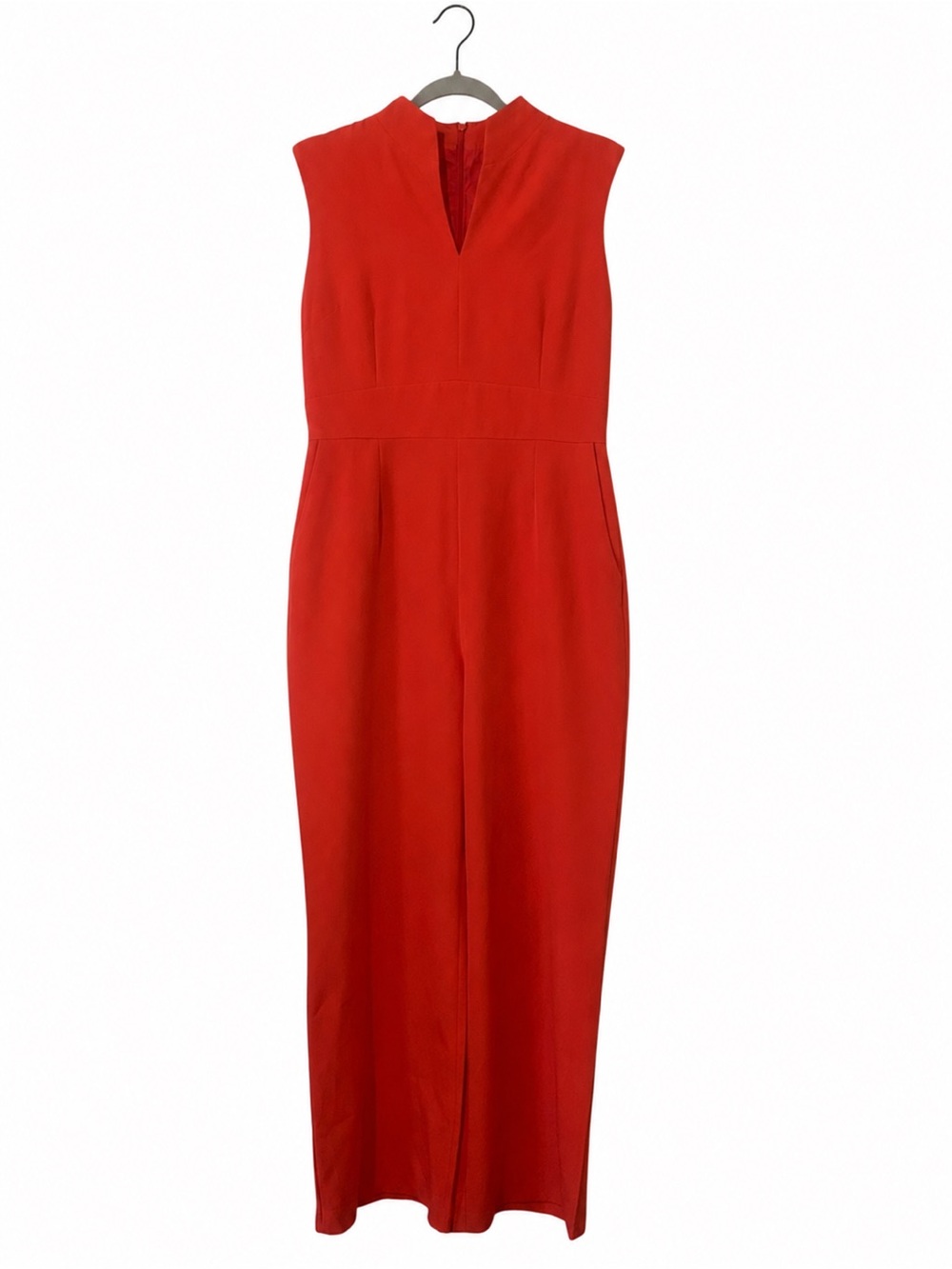 Alex Marie Coral Red Wide Leg Sleeveless High Neck Cutout Jumpsuit Pockets 12